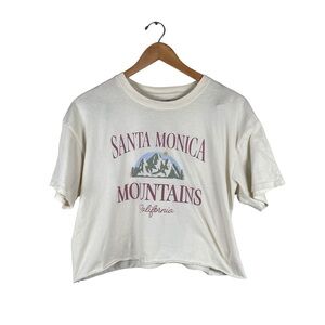 Hollister‎ Cream Crop Top with Mountains Graphic T-Shirt Size Medium